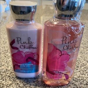 Pink chiffon body lotion and shower gel